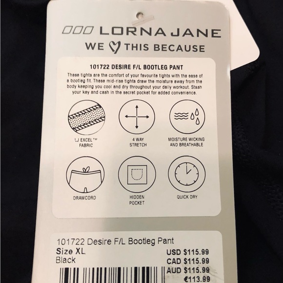 NWT LORNA JANE “Desire” Active stretch pants, flared at ankle. No flaws. - Picture 10 of 11